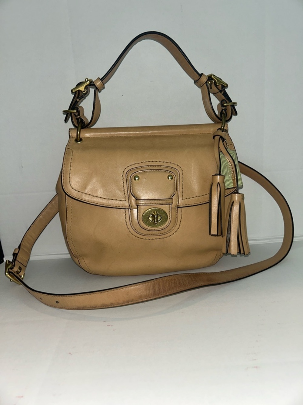 COACH 22382 Willis Legacy Tan/beige  Leather Satchel Crossbody Handbag